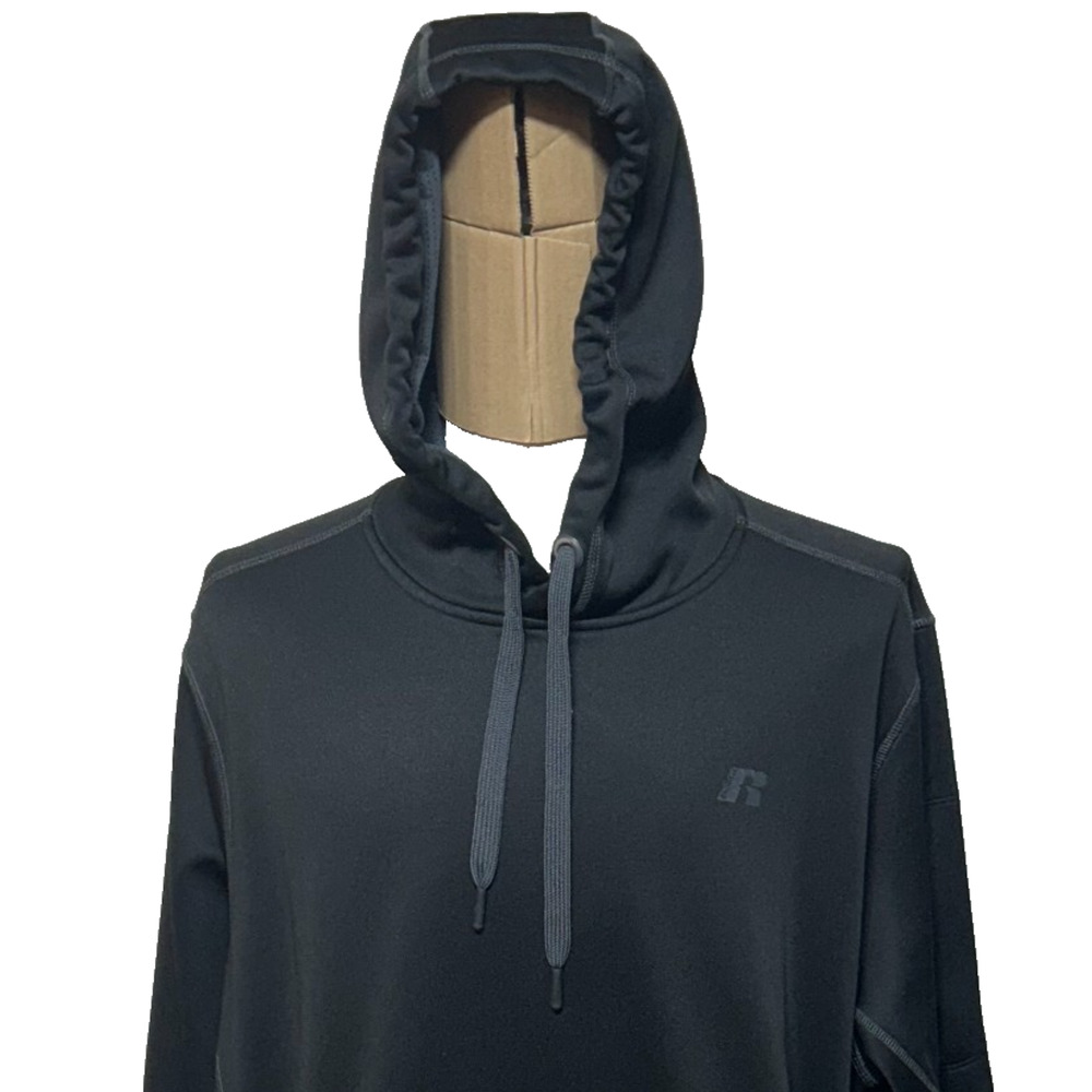 Russell Hoodie Mens 3XL Black Pullover Long‎ Sleeve Drawstring Sweatshirt Y2K